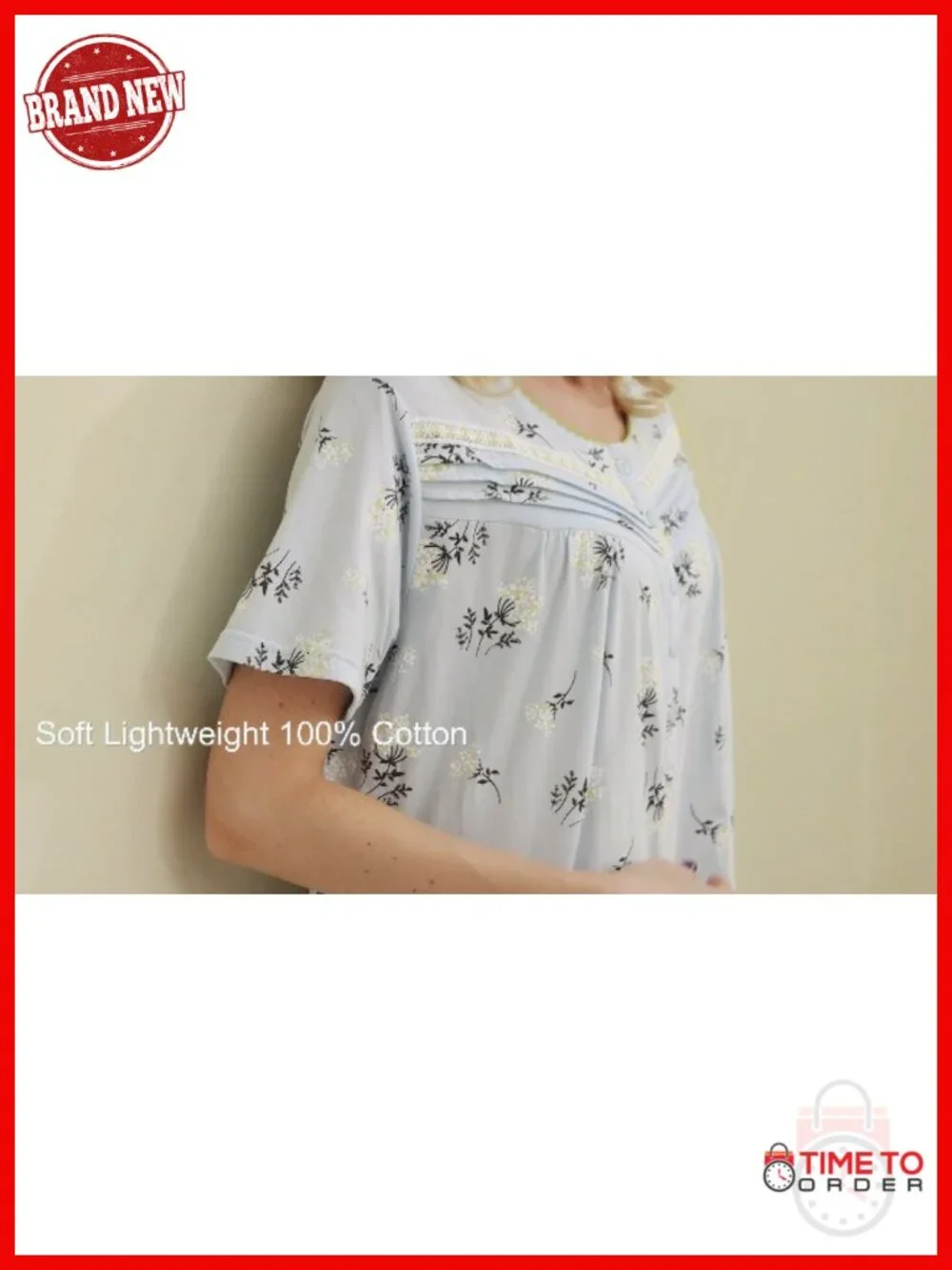 Women's 100% Cotton Short Sleeve Nightgown - Loose Fit Ladies Nightdress